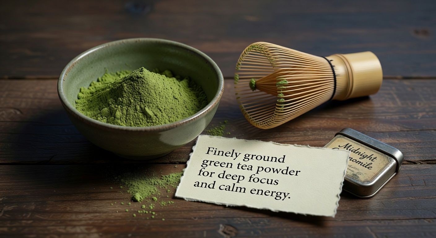 Matcha powder and bamboo whisk